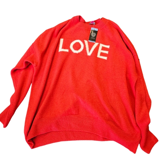 Vince Camuto Bright Cherry Red LOVE Graphic Pullover Womens Sweater NEW - Picture 7 of 7